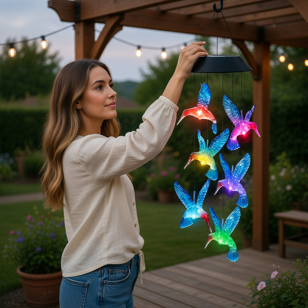 Solar Hummingbird Wind Chimes for Garden Decor