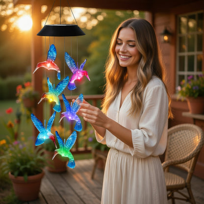 Solar Hummingbird Wind Chimes for Garden Decor